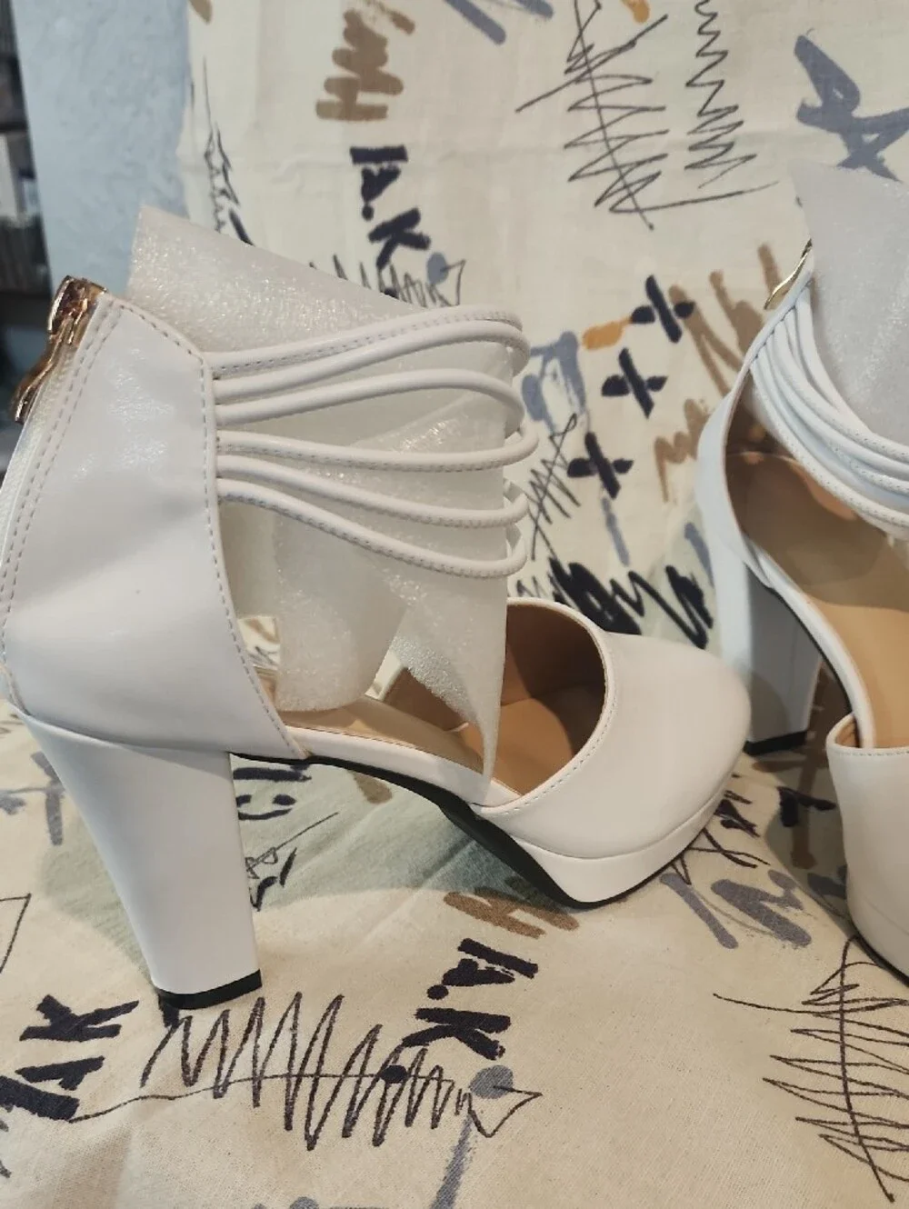 SHEIN White Multi-Strap Block Heel Pumps